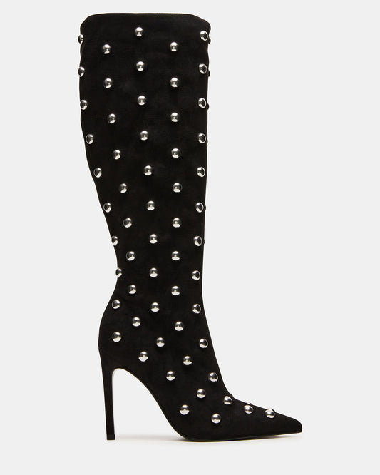 NITRO Black Studs Pointed-Toe Stiletto Heel Knee-High Women's Boots Steve Madden BLACK