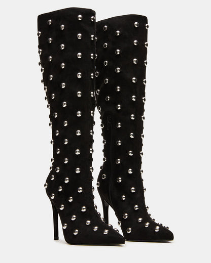 NITRO Black Studs Pointed-Toe Stiletto Heel Knee-High Women's Boots Steve Madden BLACK