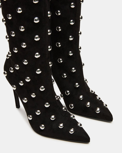 NITRO Black Studs Pointed-Toe Stiletto Heel Knee-High Women's Boots Steve Madden BLACK