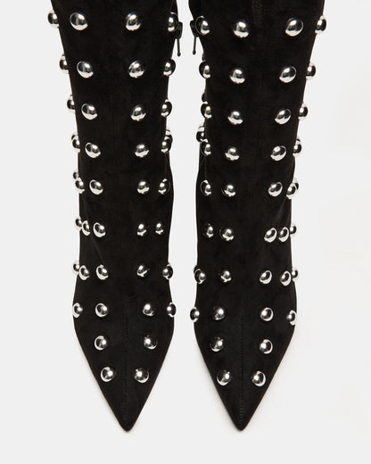 NITRO Black Studs Pointed-Toe Stiletto Heel Knee-High Women's Boots Steve Madden BLACK