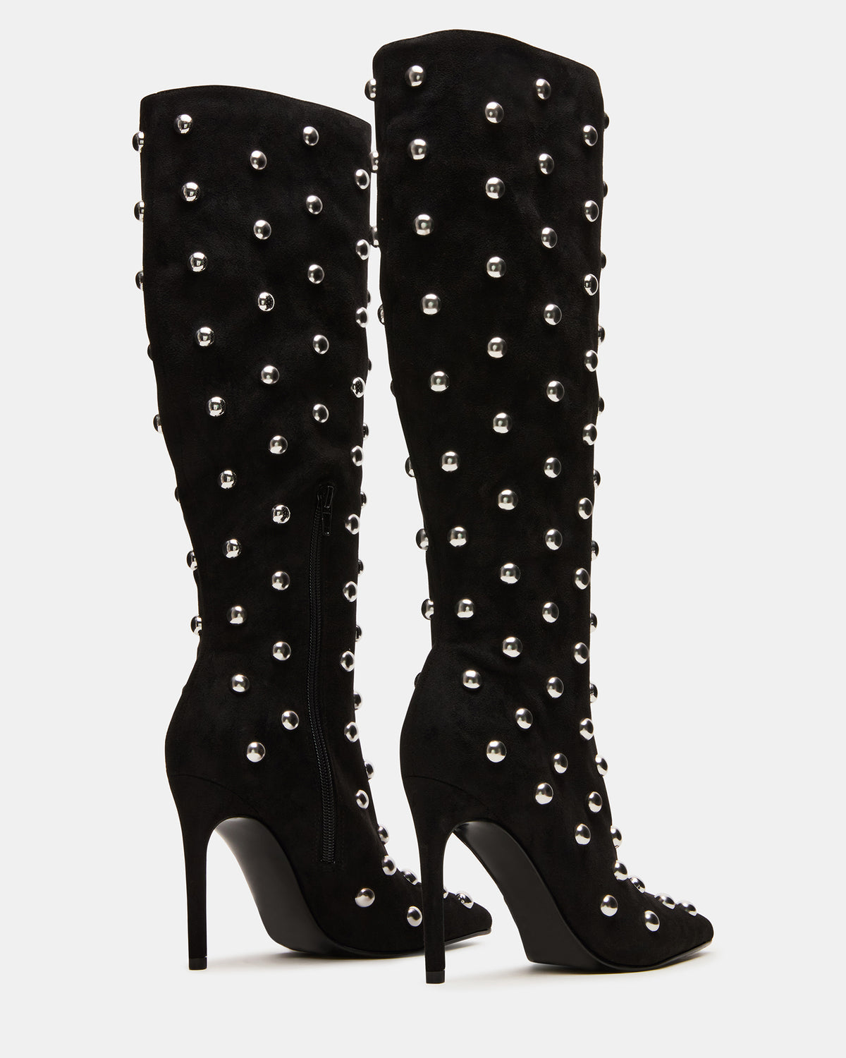 NITRO Black Studs Pointed-Toe Stiletto Heel Knee-High Women's Boots Steve Madden BLACK