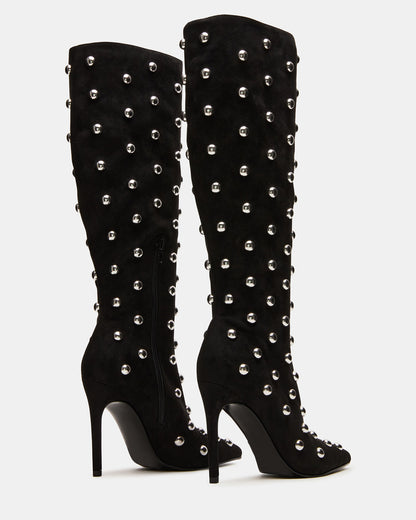 NITRO Black Studs Pointed-Toe Stiletto Heel Knee-High Women's Boots Steve Madden BLACK
