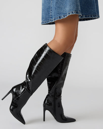 NITRO Black Studs Pointed-Toe Stiletto Heel Knee-High Women's Boots Steve Madden BLACK