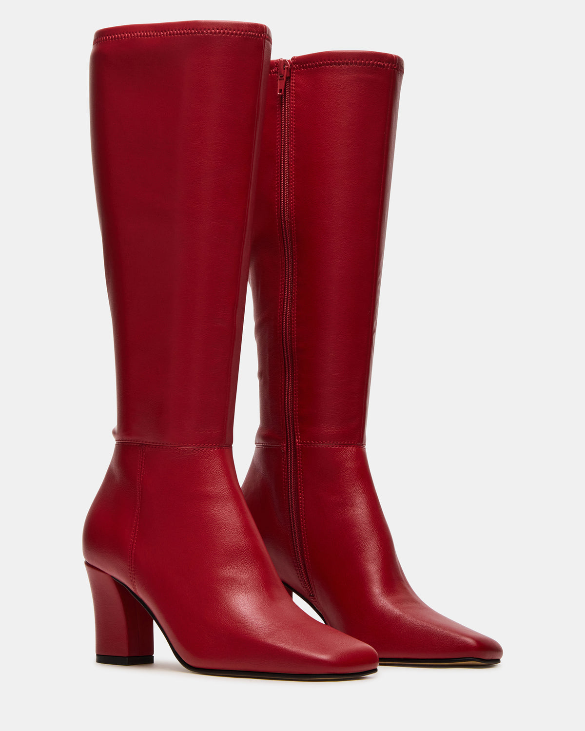 ELLIOT Red Square-Toe Knee-High Block Heel Women's Boot Steve Madden RED