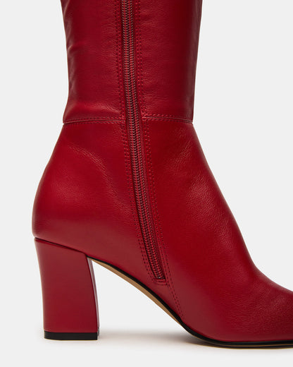 ELLIOT Red Square-Toe Knee-High Block Heel Women's Boot Steve Madden RED