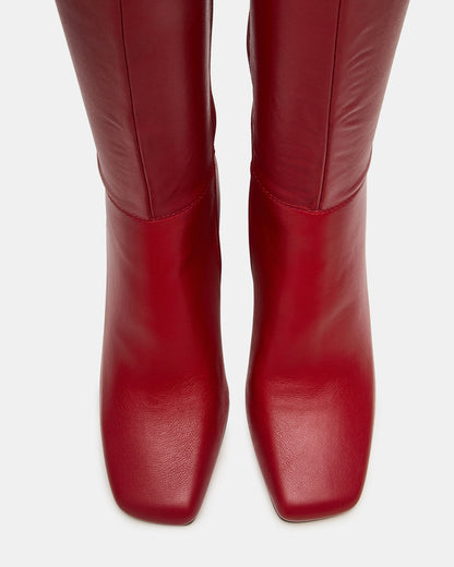 ELLIOT Red Square-Toe Knee-High Block Heel Women's Boot Steve Madden RED