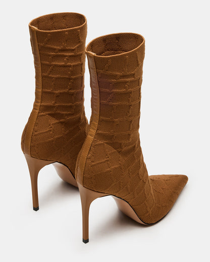MIDNITE Tan Crocodile Pointed-Toe Stiletto Heel Sock Women's Ankle Boot Steve Madden TAN CROCODILE