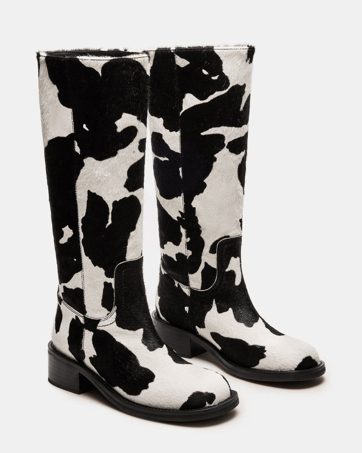 RIGGS Black Cow Print Square-Toe Women's Boot Steve Madden BLACK WHITE