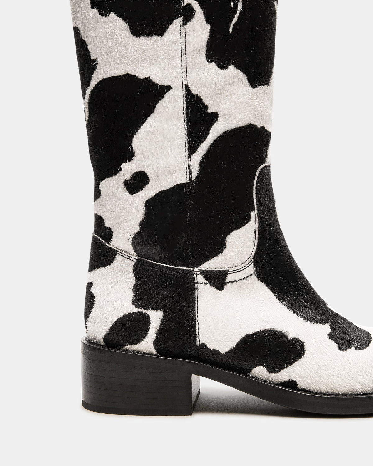 RIGGS Black Cow Print Square-Toe Women's Boot Steve Madden BLACK WHITE