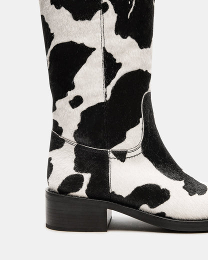 RIGGS Black Cow Print Square-Toe Women's Boot Steve Madden BLACK WHITE