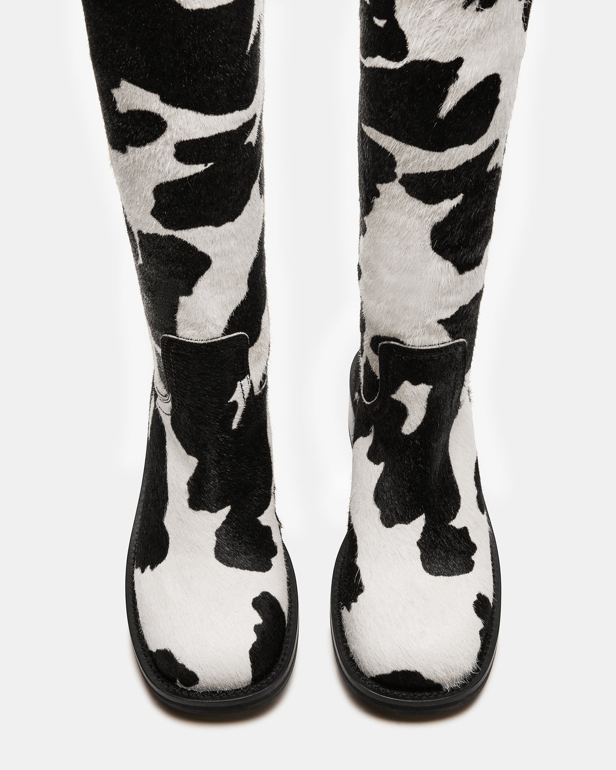RIGGS Black Cow Print Square-Toe Women's Boot Steve Madden BLACK WHITE