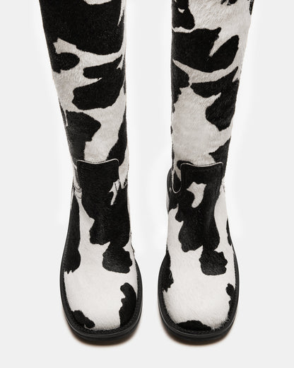 RIGGS Black Cow Print Square-Toe Women's Boot Steve Madden BLACK WHITE