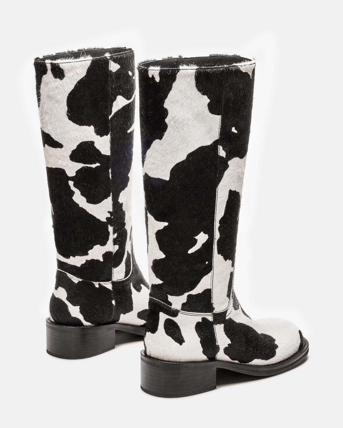 RIGGS Black Cow Print Square-Toe Women's Boot Steve Madden BLACK WHITE