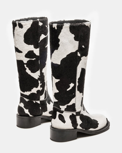 RIGGS Black Cow Print Square-Toe Women's Boot Steve Madden BLACK WHITE