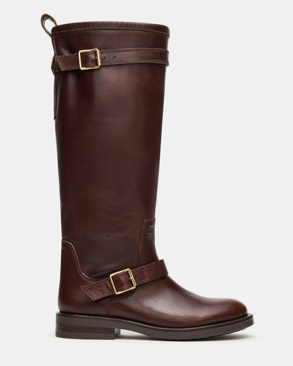 SADY Brown Leather Knee-High Rounded Toe Women's Boot Steve Madden BROWN LEATHER