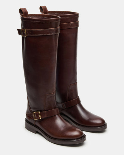SADY Brown Leather Knee-High Rounded Toe Women's Boot Steve Madden BROWN LEATHER