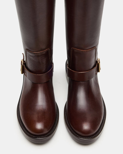 SADY Brown Leather Knee-High Rounded Toe Women's Boot Steve Madden BROWN LEATHER