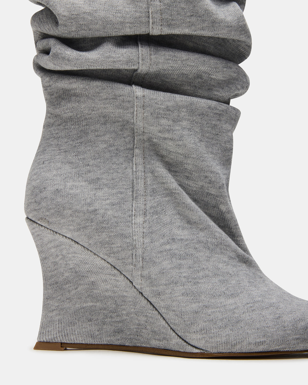 DISTORTION Grey Fabric Pointed-Toe Scrunched Knee-High Wedge Women's Boot Steve Madden GREY FABRIC