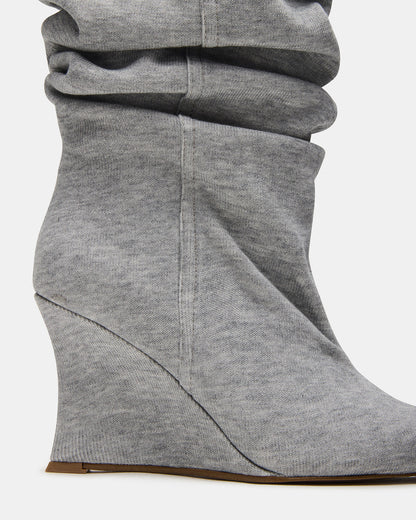DISTORTION Grey Fabric Pointed-Toe Scrunched Knee-High Wedge Women's Boot Steve Madden GREY FABRIC