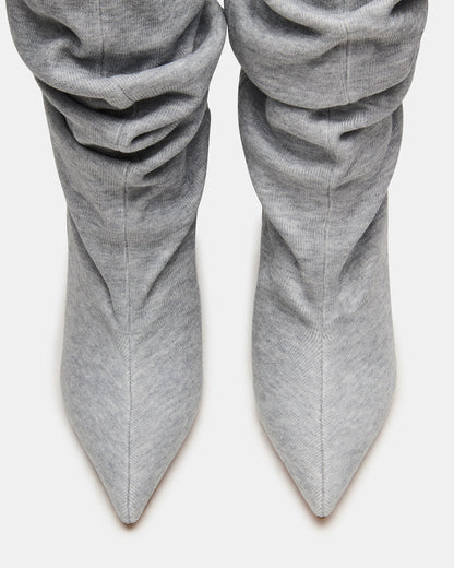 DISTORTION Grey Fabric Pointed-Toe Scrunched Knee-High Wedge Women's Boot Steve Madden GREY FABRIC