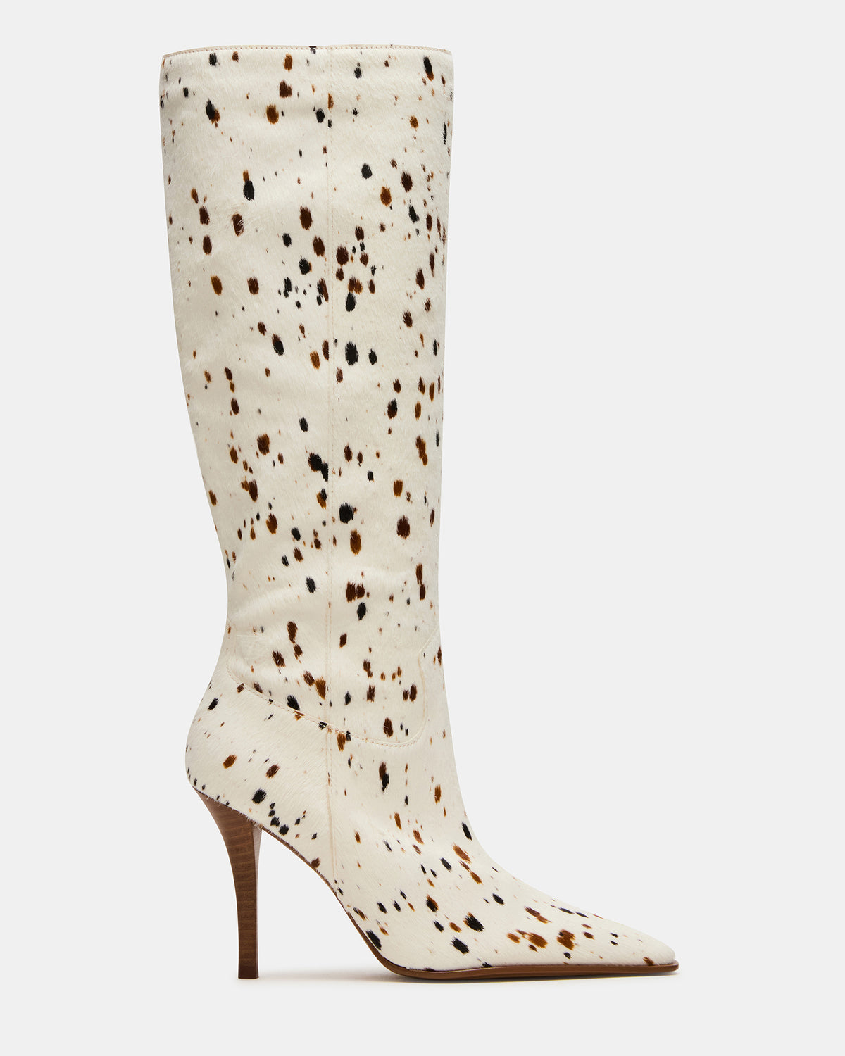 WESCOT Brown Cow Print quare-Toe Knee-High Heeled Women's Boot Steve Madden TAN MULTI