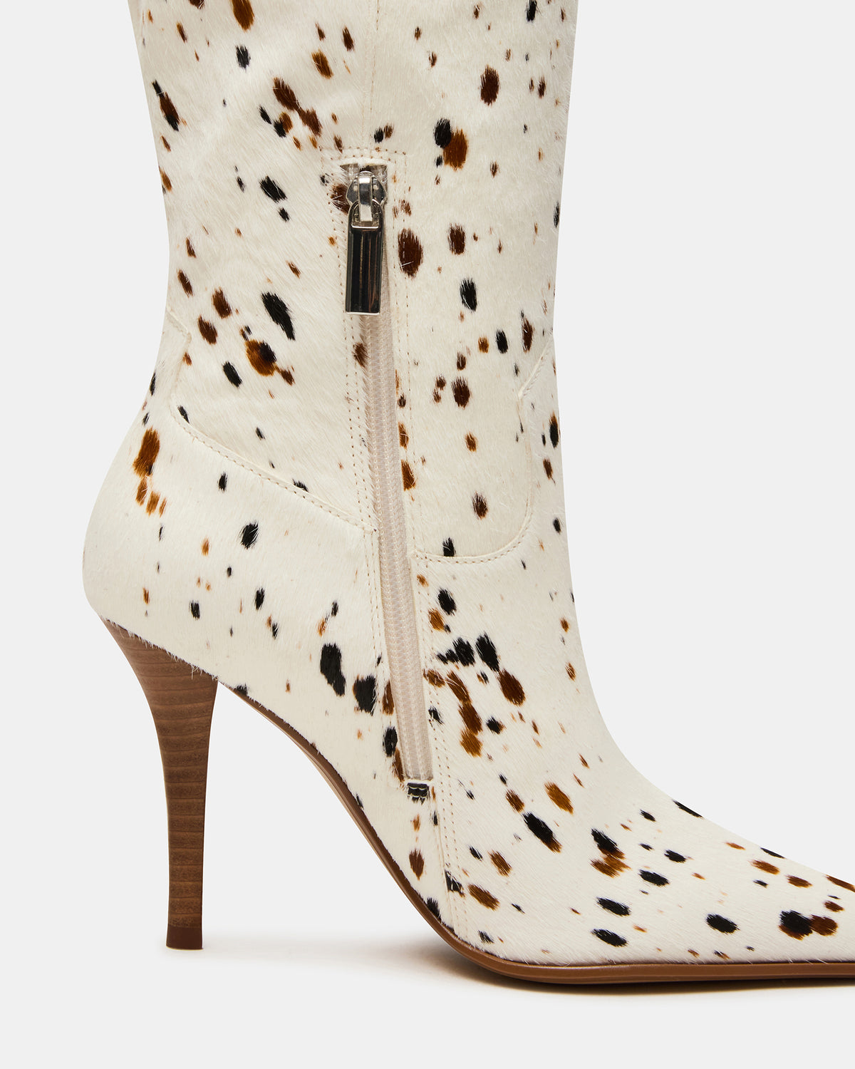 WESCOT Brown Cow Print quare-Toe Knee-High Heeled Women's Boot Steve Madden TAN MULTI
