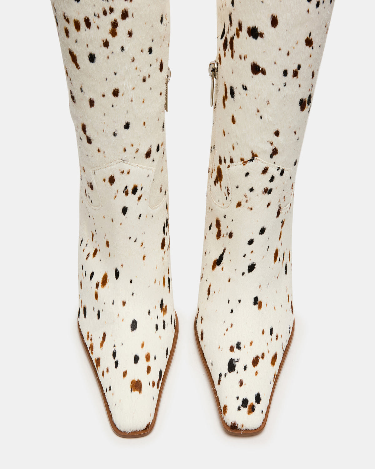 WESCOT Brown Cow Print quare-Toe Knee-High Heeled Women's Boot Steve Madden TAN MULTI