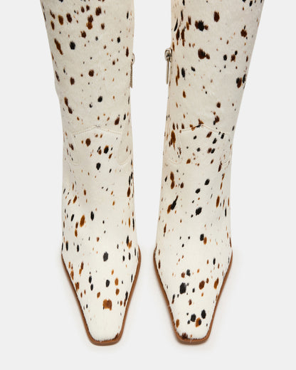 WESCOT Brown Cow Print quare-Toe Knee-High Heeled Women's Boot Steve Madden TAN MULTI