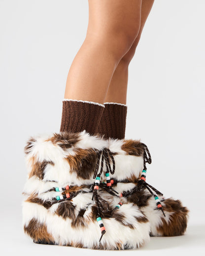 MIRO Brown Multi Faux Fur Chunky Lace-Up Women's Bootie Steve Madden BROWN MULTI