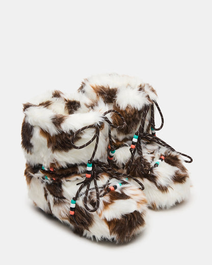 MIRO Brown Multi Faux Fur Chunky Lace-Up Women's Bootie Steve Madden BROWN MULTI
