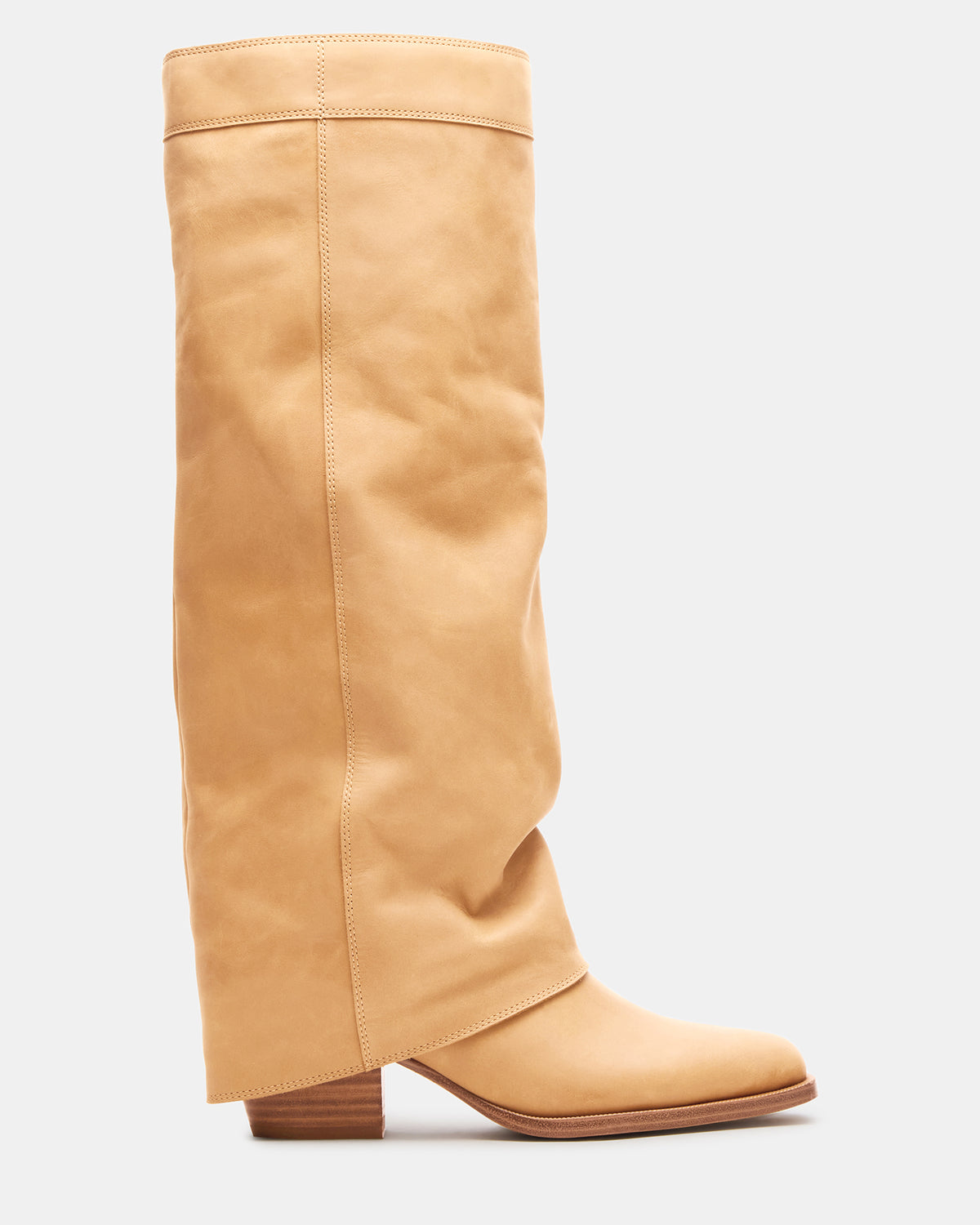 WINNICK Banana Leather Knee-High Cuffed Fold-Over Block Heel Women's Boot Steve Madden BANANA LEATHER