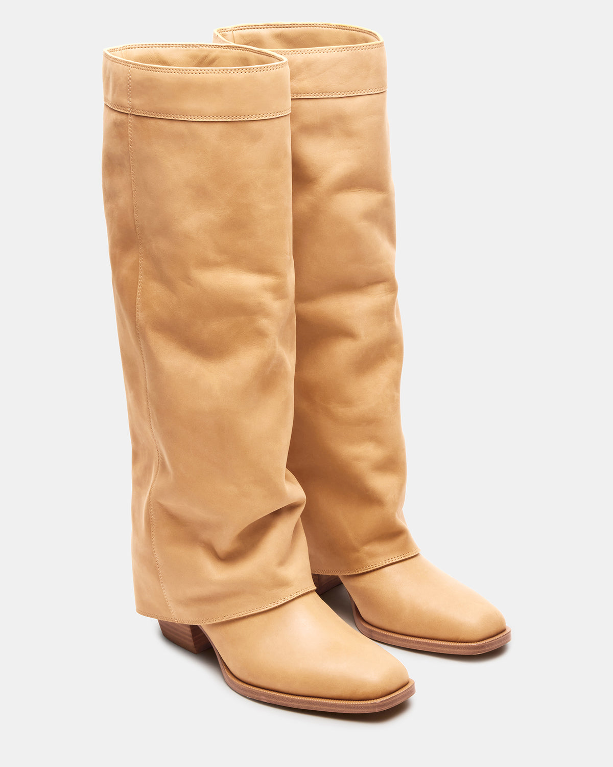 WINNICK Banana Leather Knee-High Cuffed Fold-Over Block Heel Women's Boot Steve Madden BANANA LEATHER