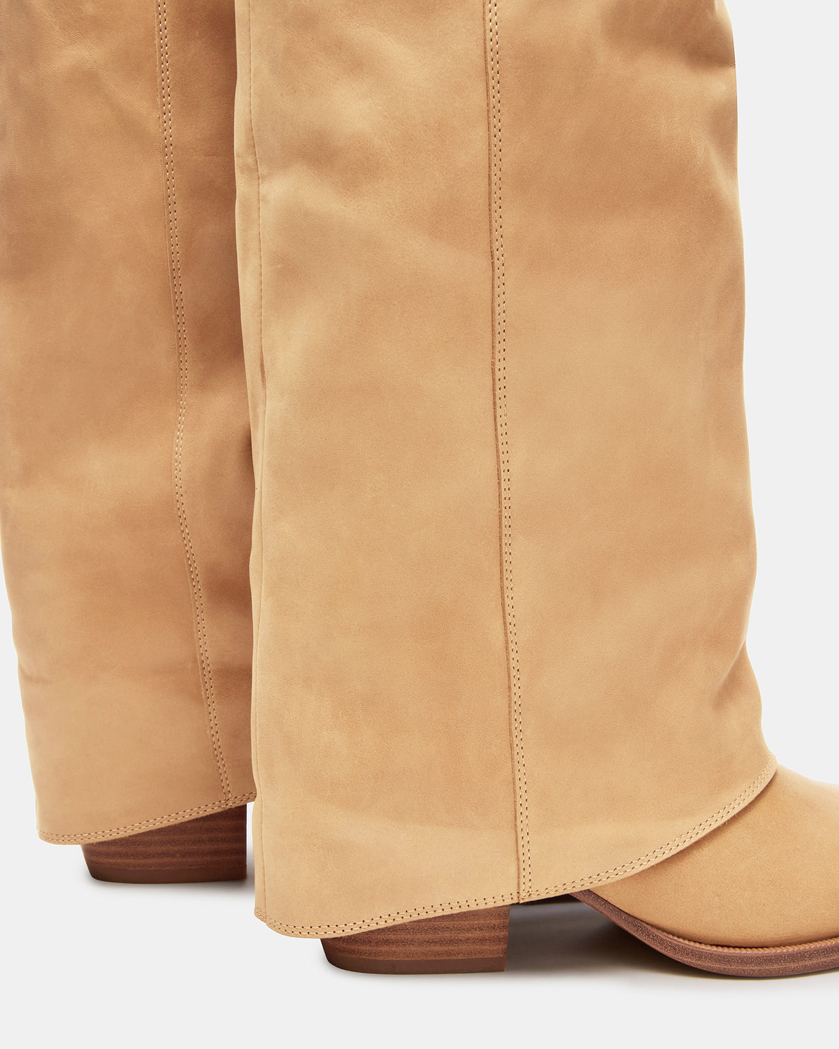 WINNICK Banana Leather Knee-High Cuffed Fold-Over Block Heel Women's Boot Steve Madden BANANA LEATHER