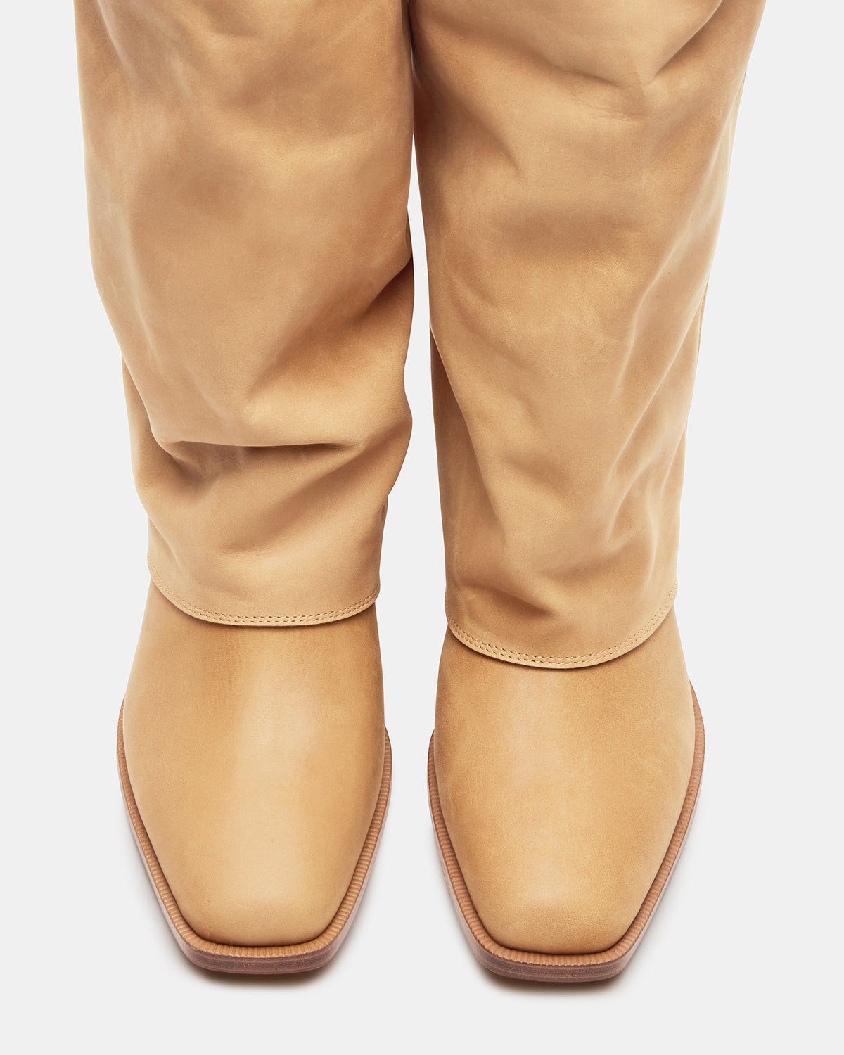 WINNICK Banana Leather Knee-High Cuffed Fold-Over Block Heel Women's Boot Steve Madden BANANA LEATHER
