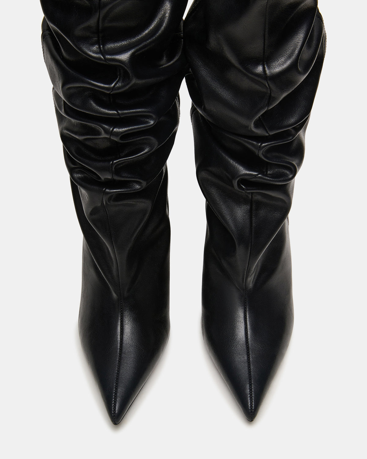 DISTORTION Black Pointed-Toe Scrunched Knee-High Wedge Women's Boot Steve Madden BLACK