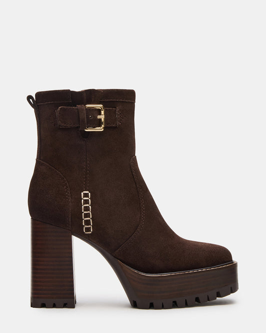 SUMMIT Dark Brown Suede Platform Lug Block Heel Women's Ankle Boot Steve Madden DARK BROWN SUEDE