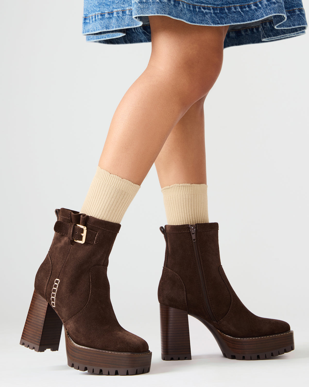 SUMMIT Dark Brown Suede Platform Lug Block Heel Women's Ankle Boot Steve Madden DARK BROWN SUEDE