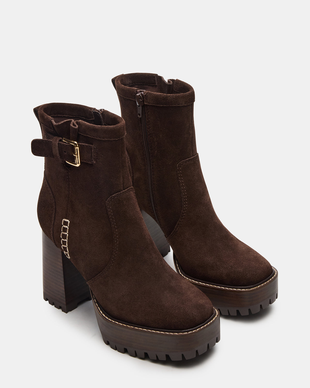SUMMIT Dark Brown Suede Platform Lug Block Heel Women's Ankle Boot Steve Madden DARK BROWN SUEDE