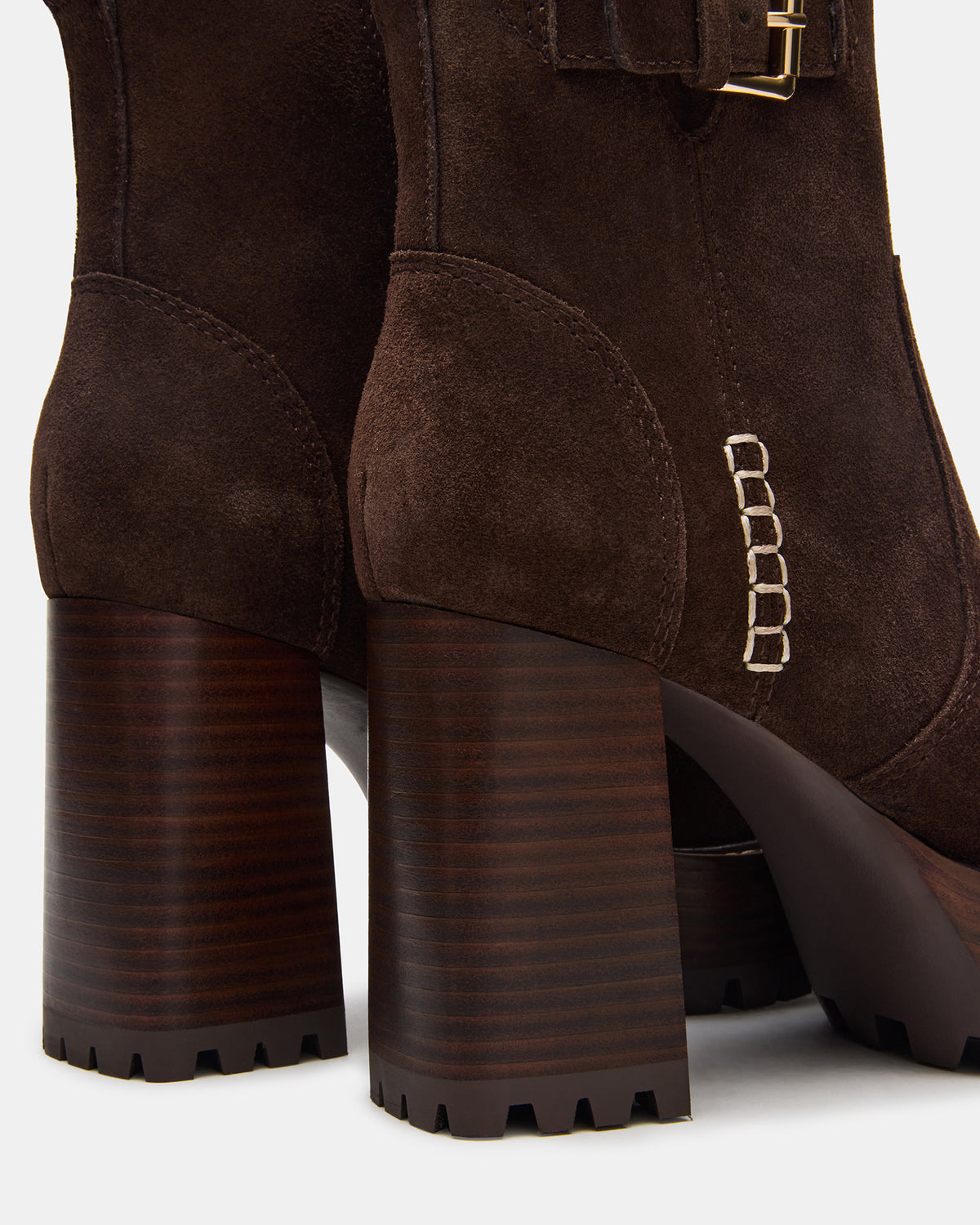 SUMMIT Dark Brown Suede Platform Lug Block Heel Women's Ankle Boot Steve Madden DARK BROWN SUEDE