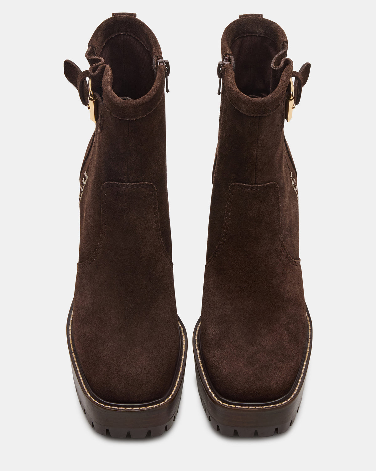 SUMMIT Dark Brown Suede Platform Lug Block Heel Women's Ankle Boot Steve Madden DARK BROWN SUEDE
