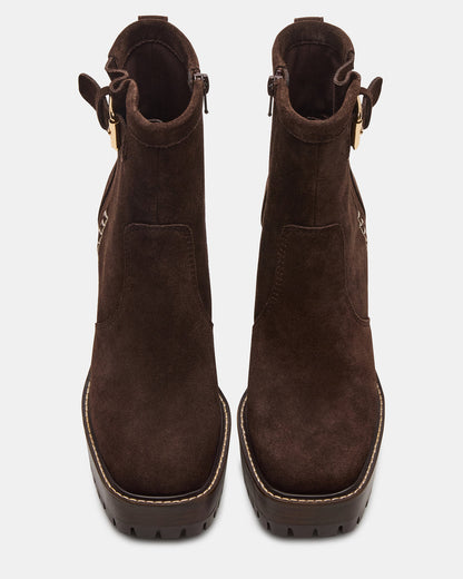 SUMMIT Dark Brown Suede Platform Lug Block Heel Women's Ankle Boot Steve Madden DARK BROWN SUEDE