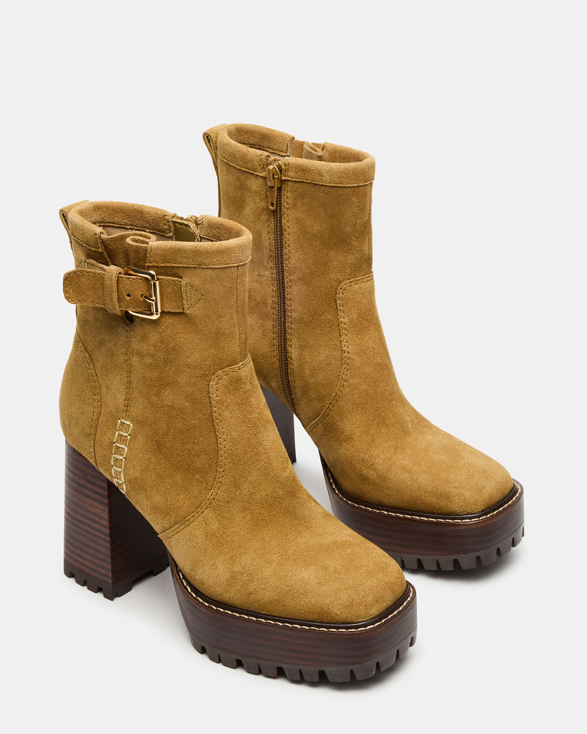 SUMMIT Olive Suede Platform Lug Block Heel Women's Ankle Boot Steve Madden OLIVE SUEDE