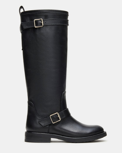 SADY Black Leather Knee-High Rounded Toe Women's Boot Steve Madden BLACK LEATHER