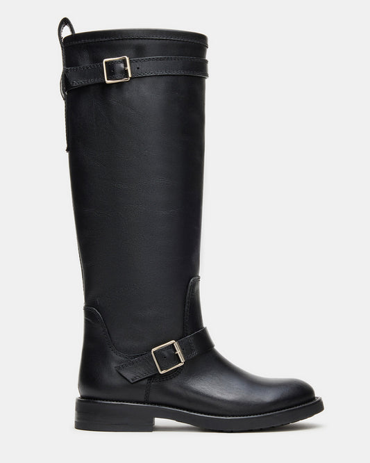 SADY Black Leather Knee-High Rounded Toe Women's Boot Steve Madden BLACK LEATHER