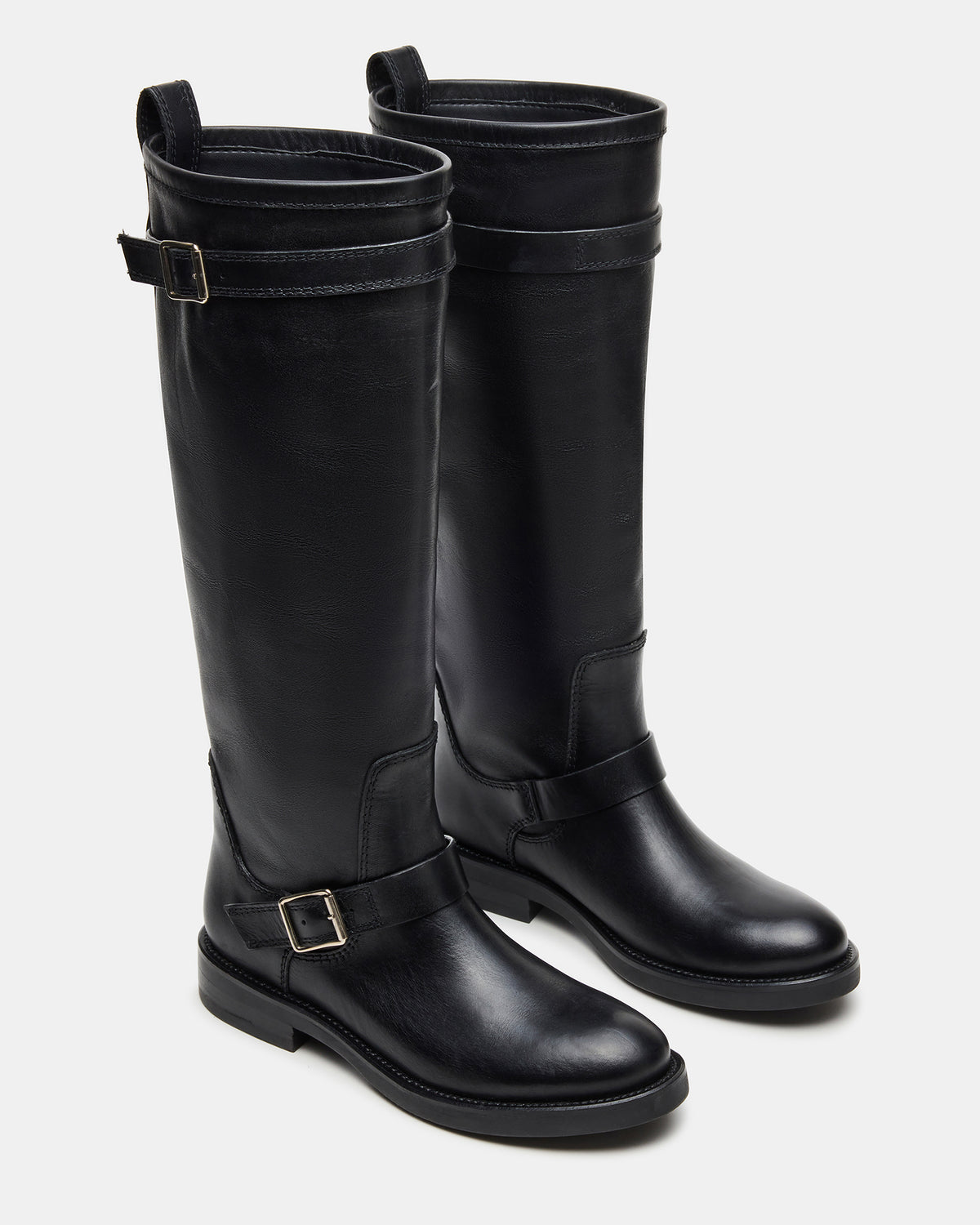 SADY Black Leather Knee-High Rounded Toe Women's Boot Steve Madden BLACK LEATHER