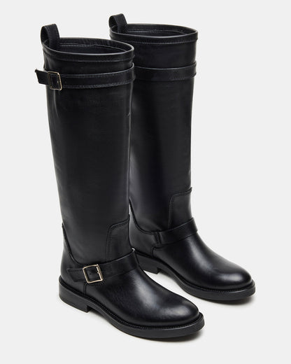 SADY Black Leather Knee-High Rounded Toe Women's Boot Steve Madden BLACK LEATHER