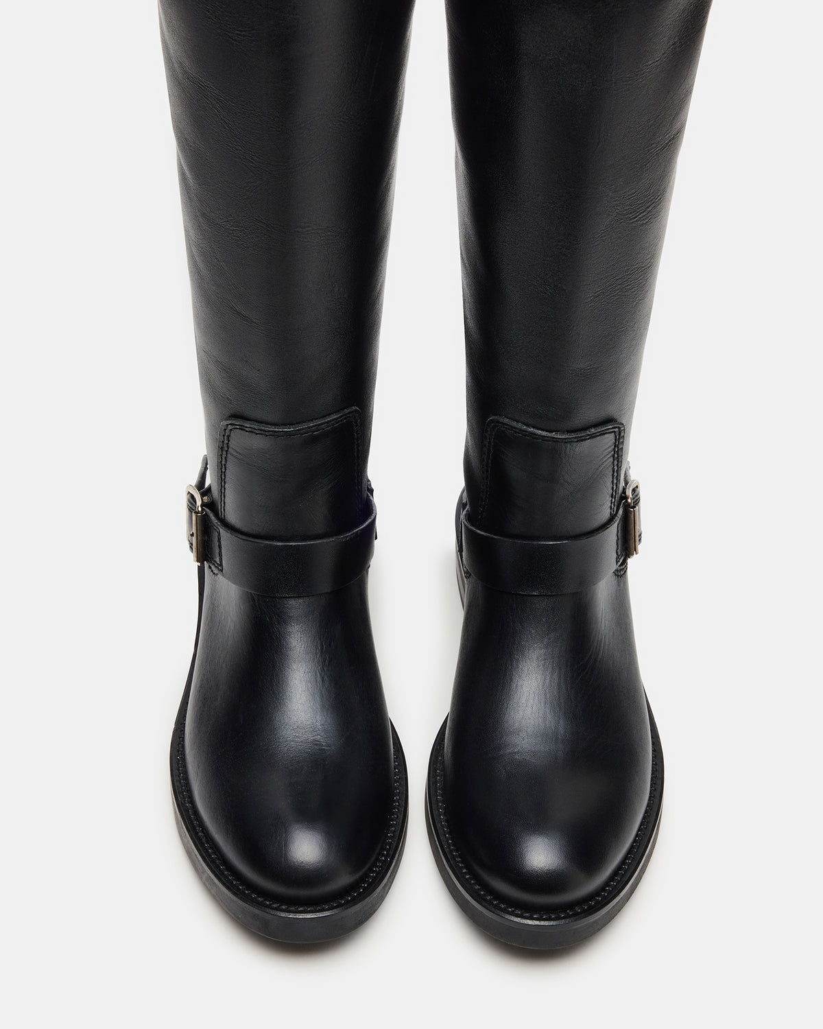 SADY Black Leather Knee-High Rounded Toe Women's Boot Steve Madden BLACK LEATHER