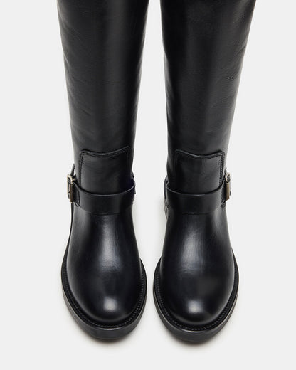 SADY Black Leather Knee-High Rounded Toe Women's Boot Steve Madden BLACK LEATHER