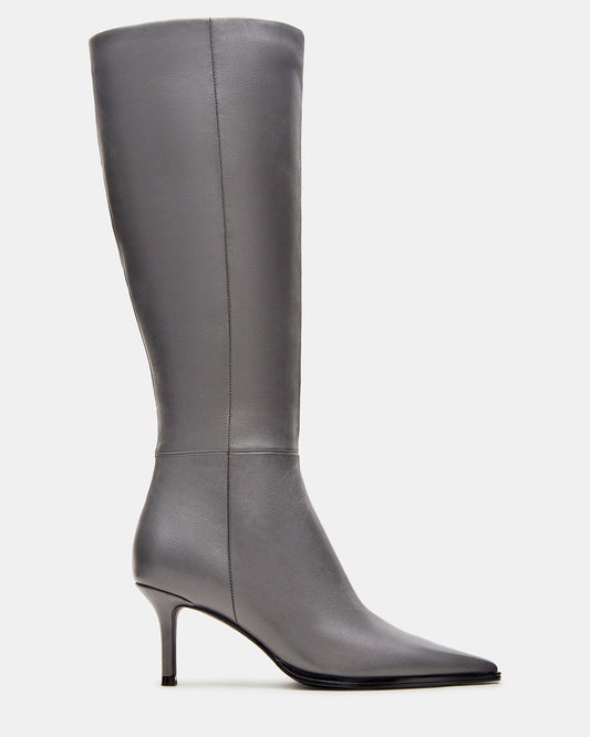 LINGO Grey Leather Pointed-Toe Knee-High Women's Boot Steve Madden GREY LEATHER