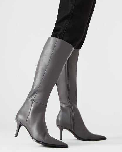 LINGO Grey Leather Pointed-Toe Knee-High Women's Boot Steve Madden GREY LEATHER